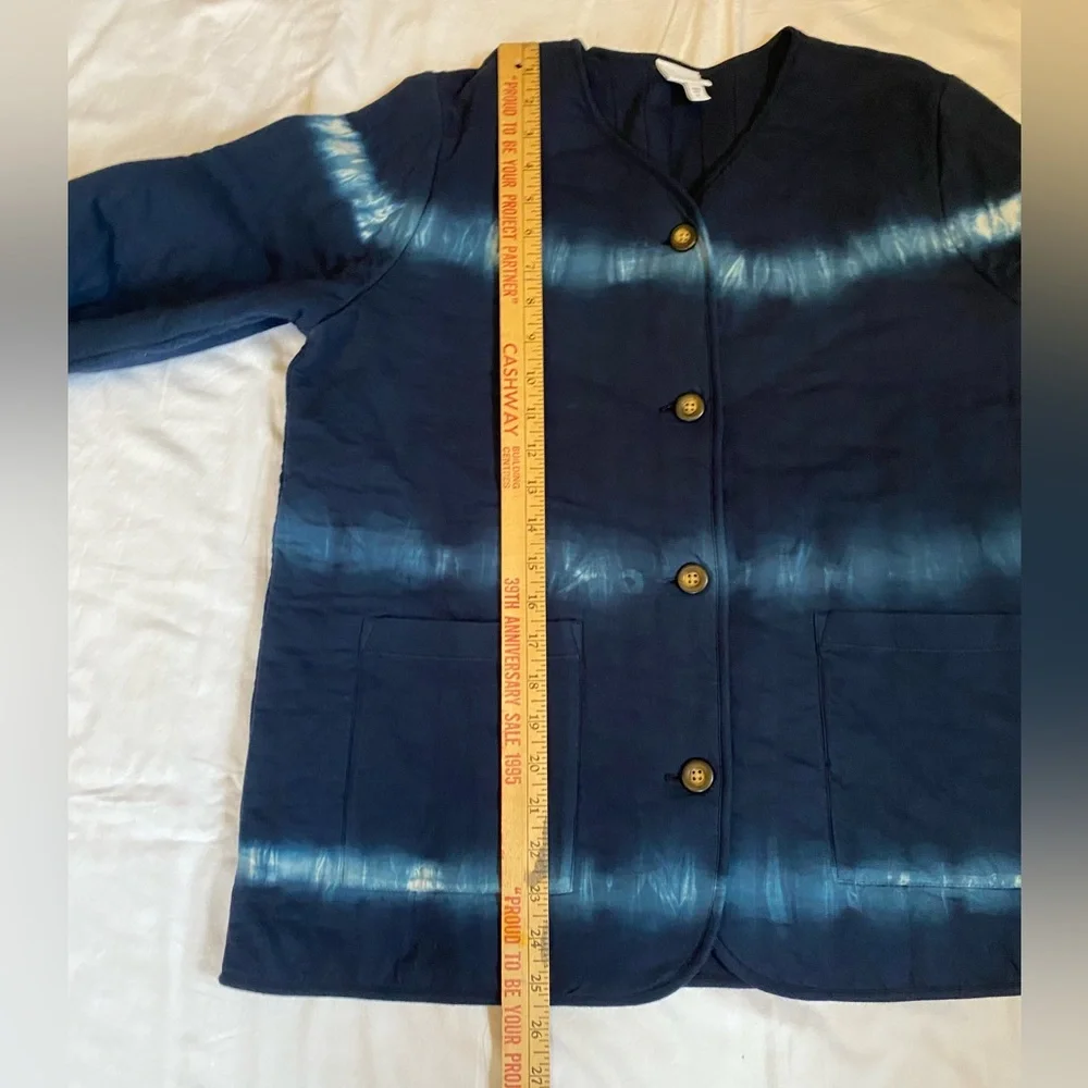 J.Jill Purejill 100% Cotton Navy Blue Quilted Jacket MD Tie Dye Button Front - Picture 9 of 13